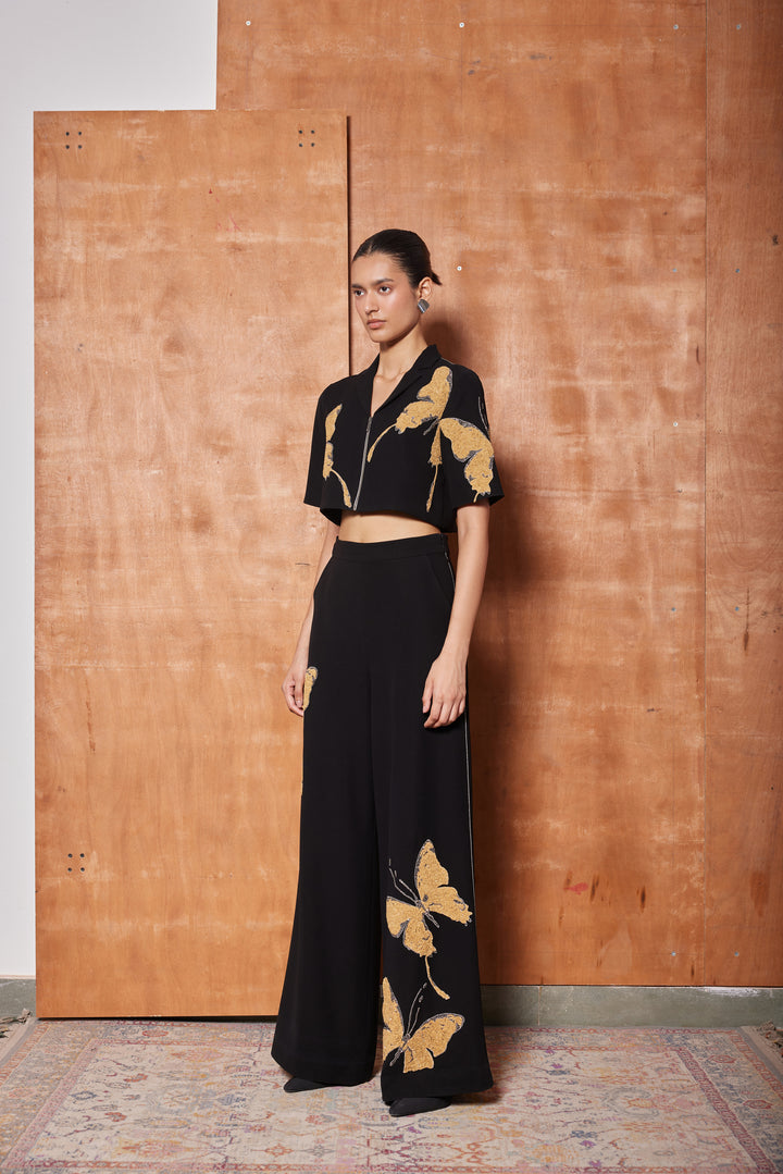 Nitashi Goel in FADING BUTTERFLY CROPPED SHIRT WITH FLARED PANTS