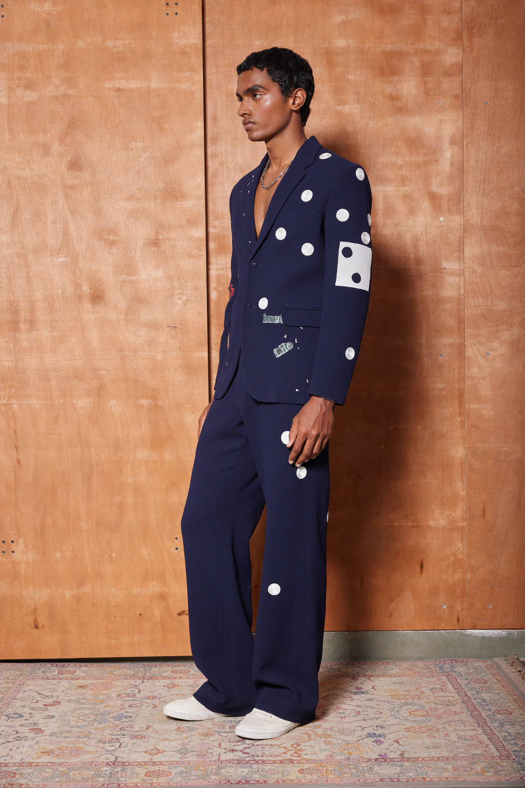 HEART, TELEPHONE AND TEXT BLAZER WITH STRAIGHT PANTS
