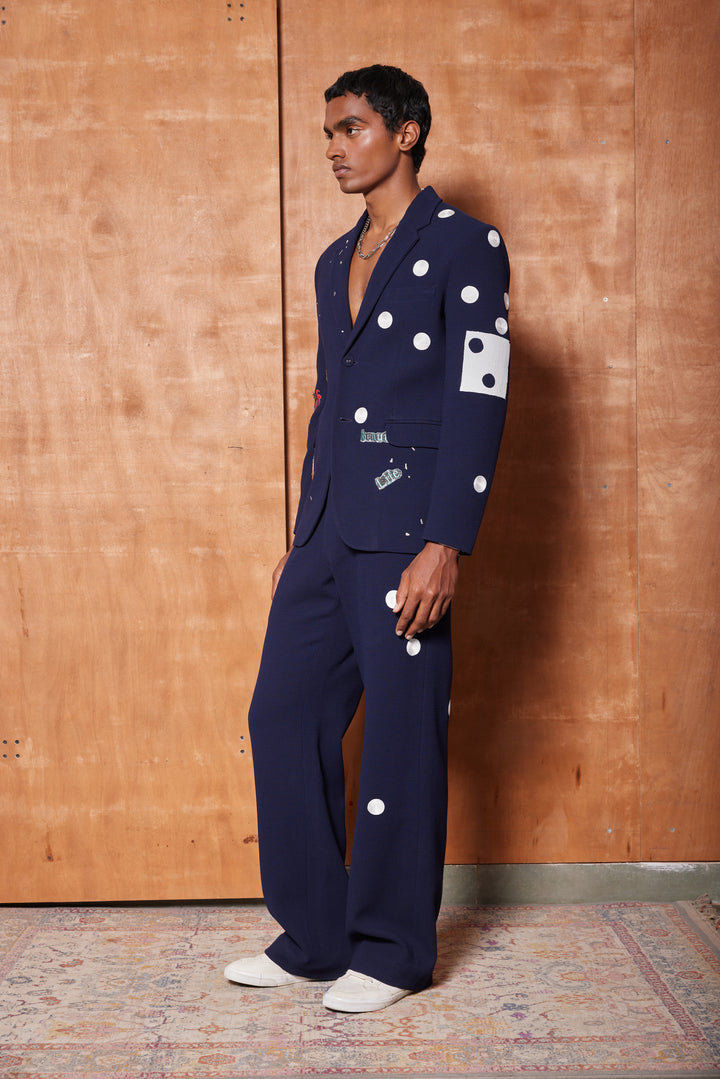 HEART, TELEPHONE AND TEXT BLAZER WITH STRAIGHT PANTS