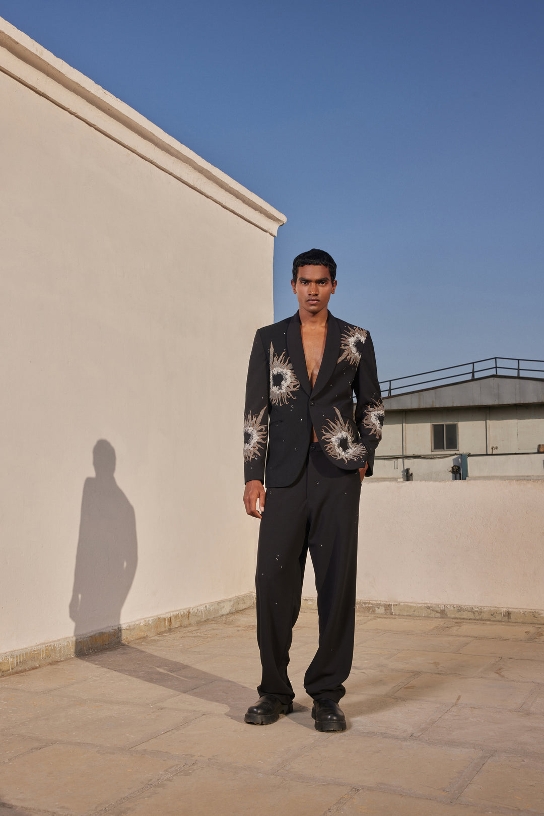 MULTI PETALS SHAWL COLLAR BLAZER WITH PANT