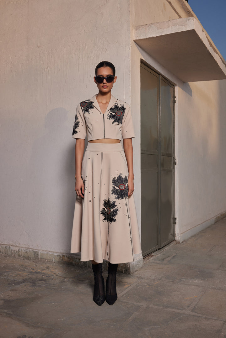 FLORAL BUBBLES CROP TOP WITH CIRCULAR SKIRT