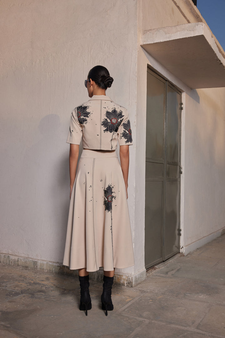 CIRCULAR SKIRT OF ( FLORAL BUBBLES CROP TOP )