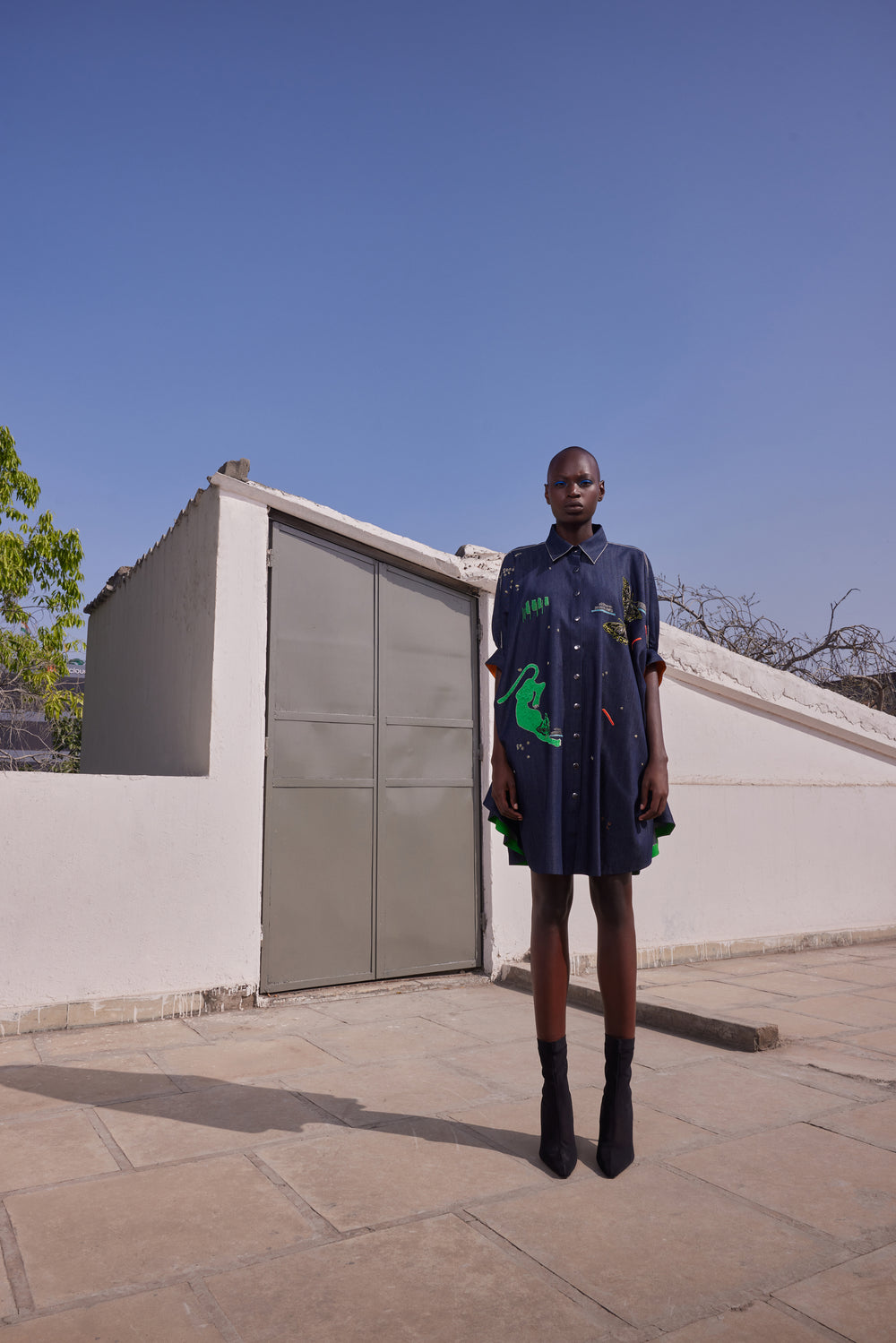 FUNKY PANTHER GATHERED SLEEVE SHIRT DRESS