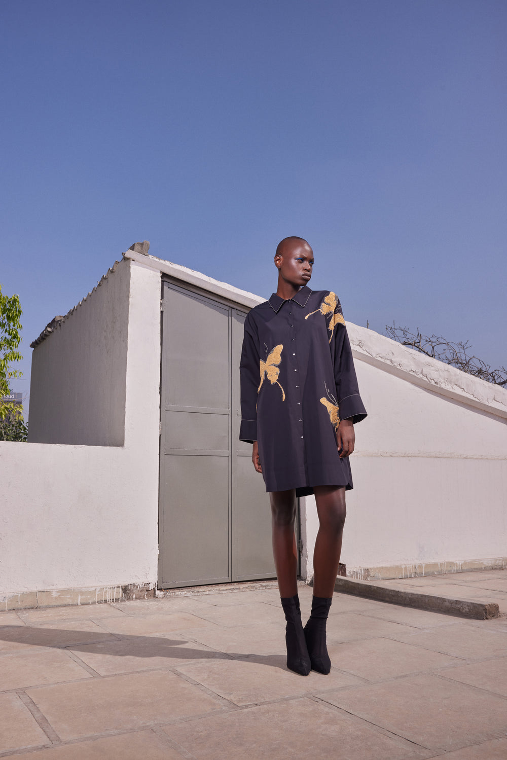 FADING BUTTERFLY OVERSIZED SHIRT DRESS