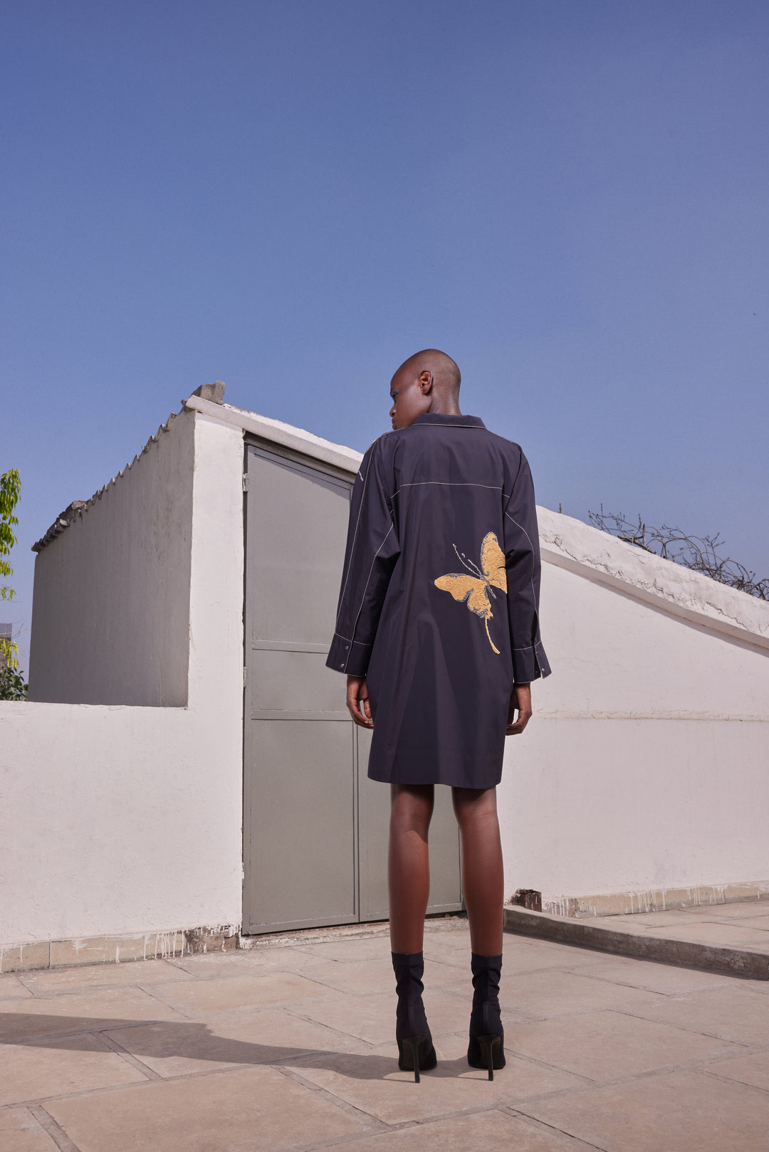 FADING BUTTERFLY OVERSIZED SHIRT DRESS