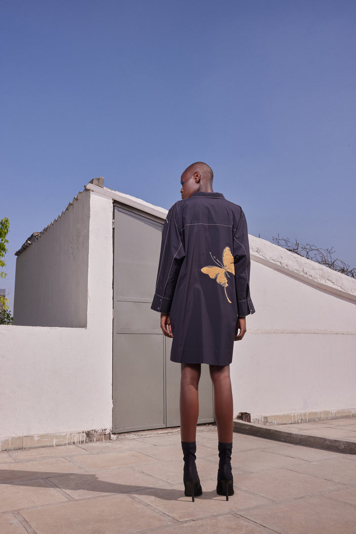 FADING BUTTERFLY OVERSIZED SHIRT DRESS