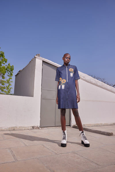 POP CAN WITH FLOWERS SHIFT DRESS