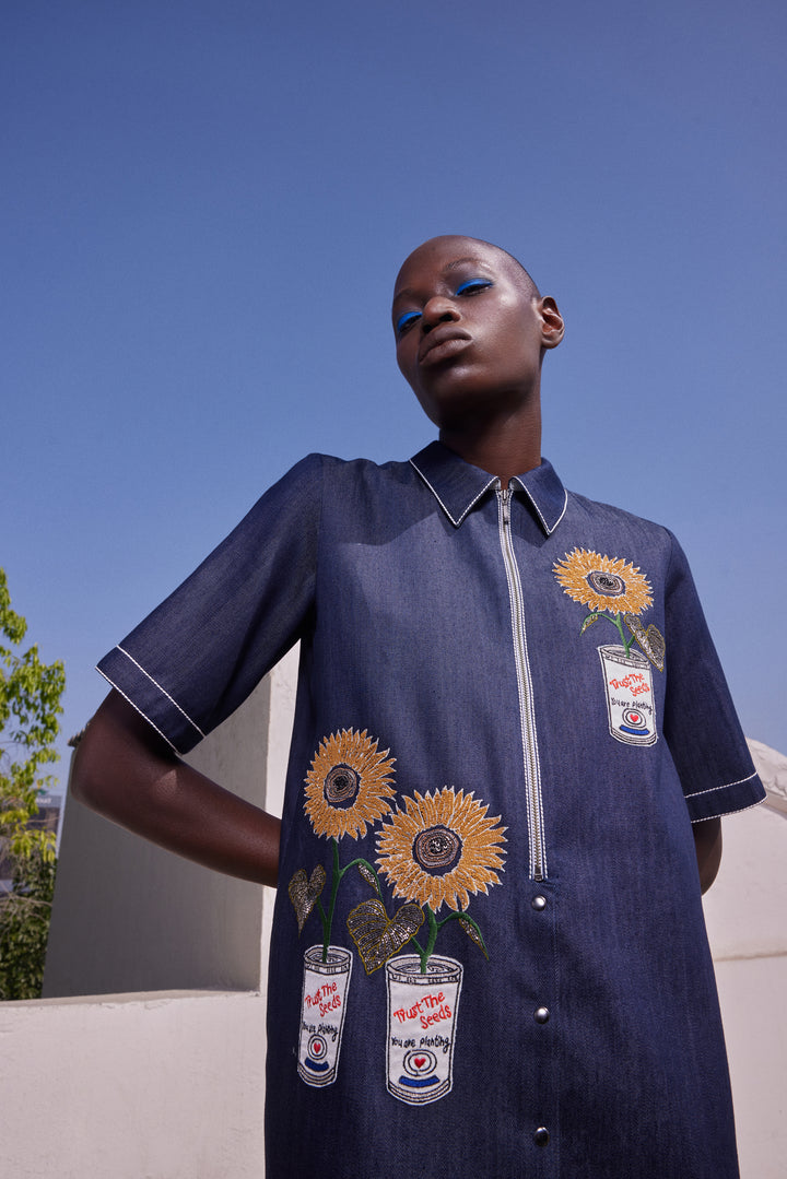 POP CAN WITH FLOWERS SHIFT DRESS