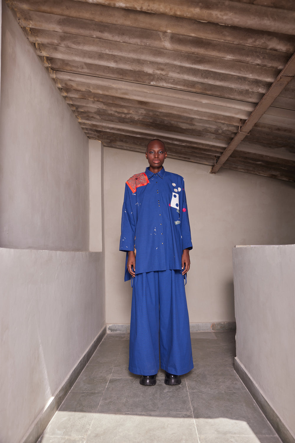 HEART, TELEPHONE AND TEXT OVERSIZED SHIRT WITH STRING WITH FREE FLOW PANTS