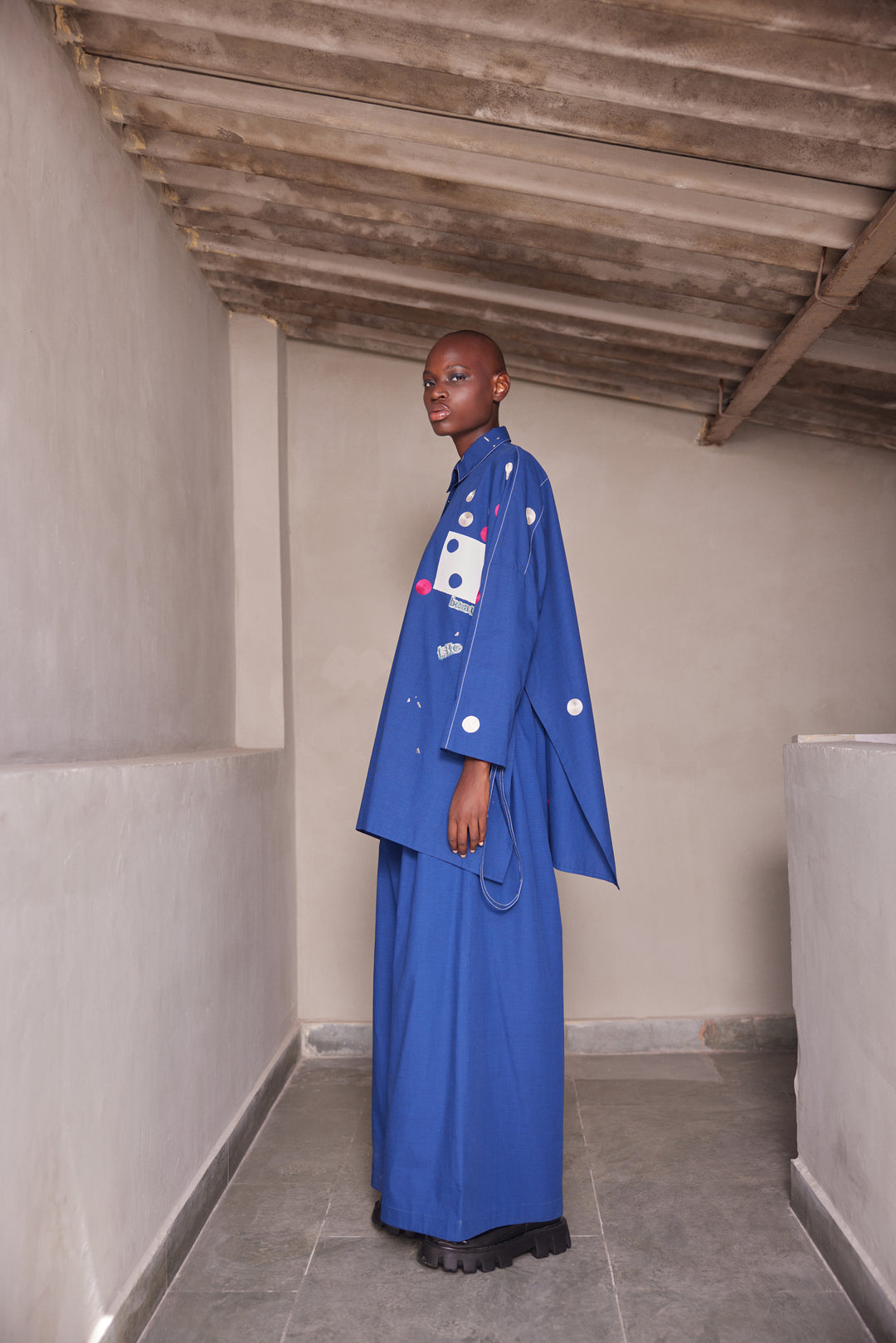 HEART, TELEPHONE AND TEXT OVERSIZED SHIRT WITH STRING