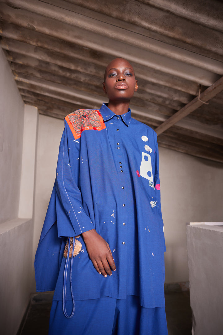 HEART, TELEPHONE AND TEXT OVERSIZED SHIRT WITH STRING