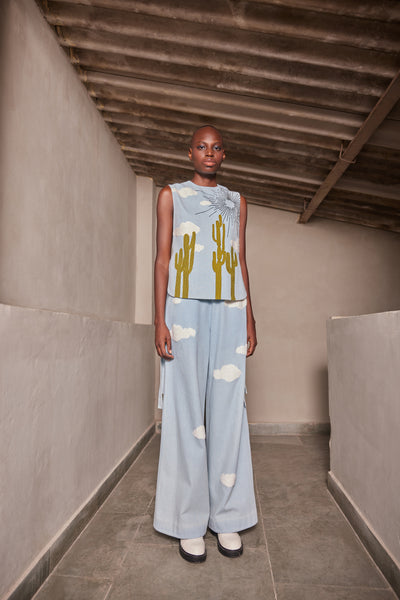 FULL FLARED PANTS OF ( CACTUS OVERLAY )