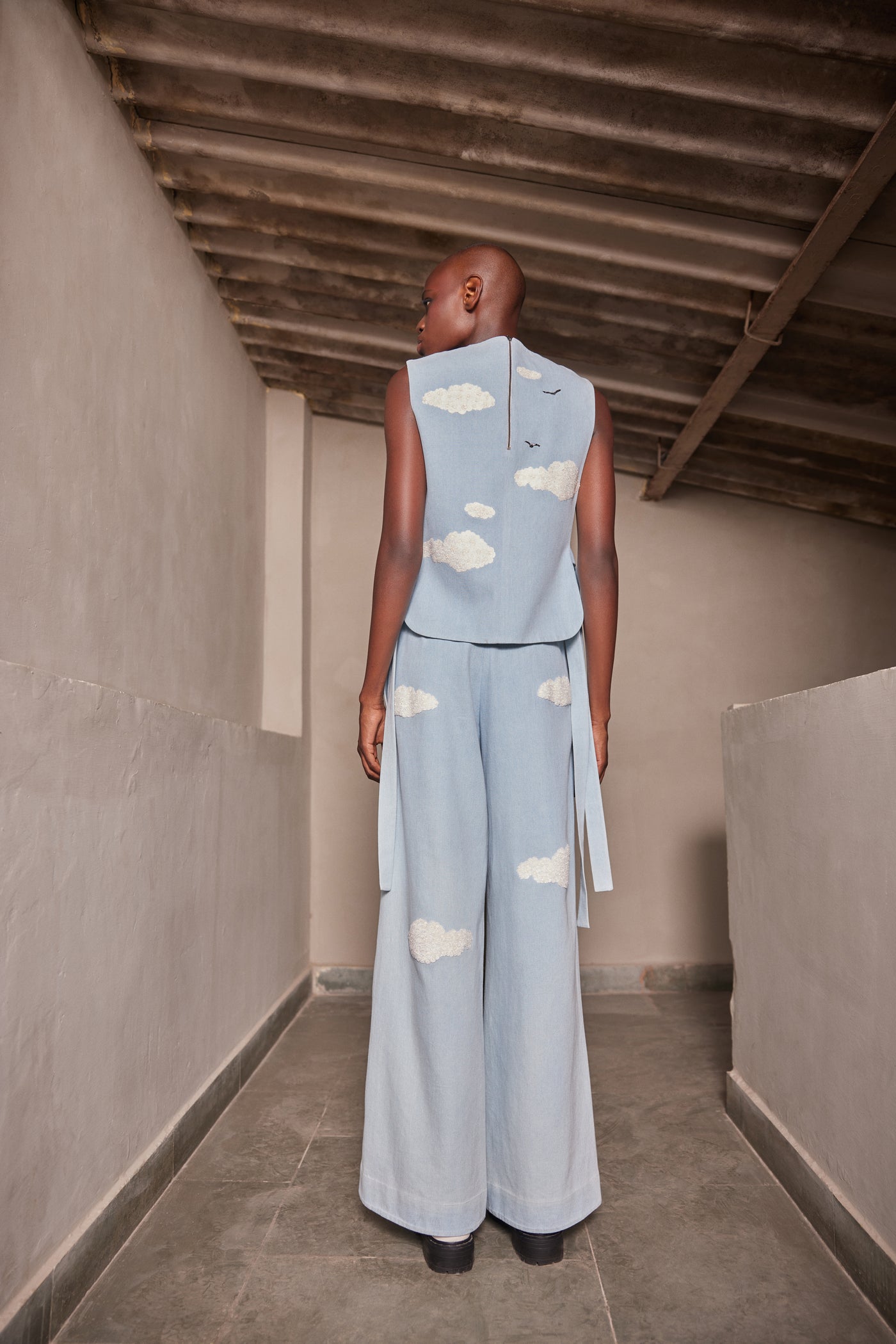 FULL FLARED PANTS OF ( CACTUS OVERLAY )