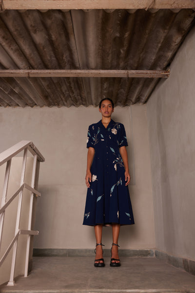 MAGNOLIA BLOSSOM COAT COLLAR DRESS