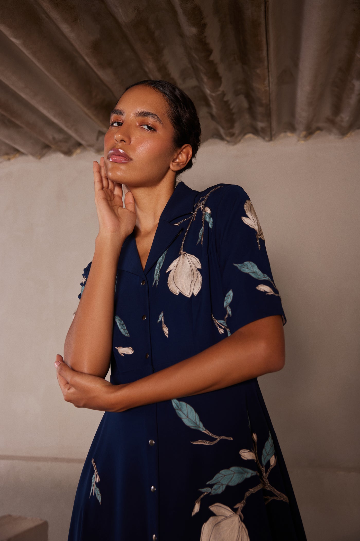 MAGNOLIA BLOSSOM COAT COLLAR DRESS