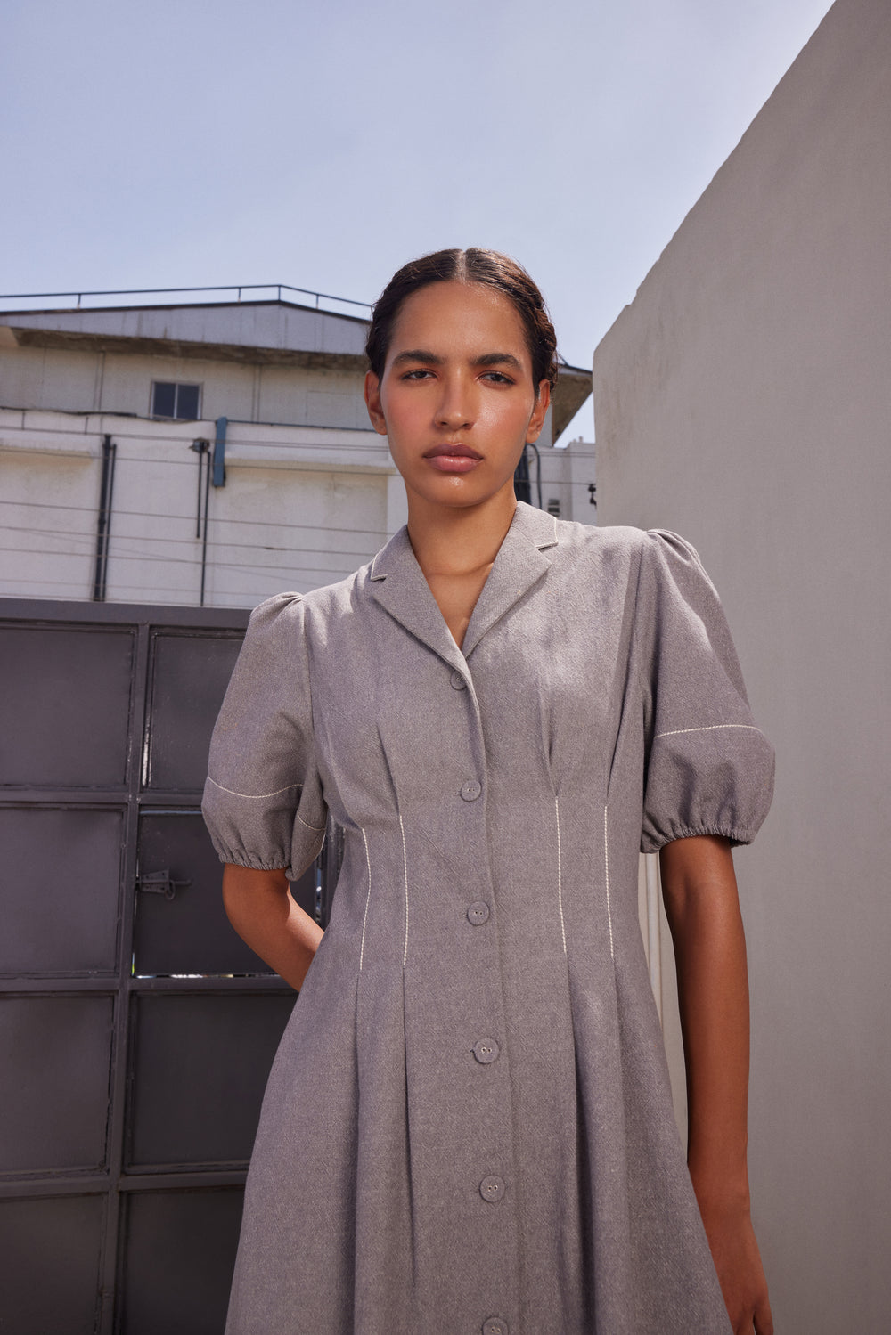 FISH IN THE NET' WAIST PLEATED FLARED DRESS