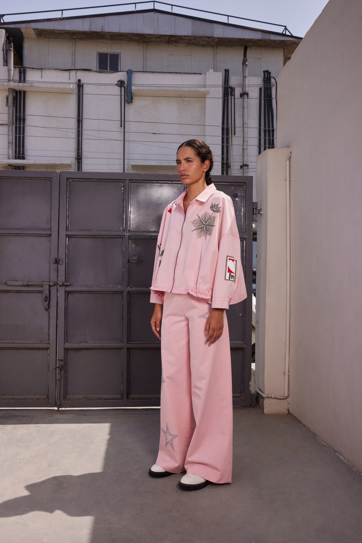 FLARED PANTS OF ( HEART & CROWN OVERSIZED SHACKET )