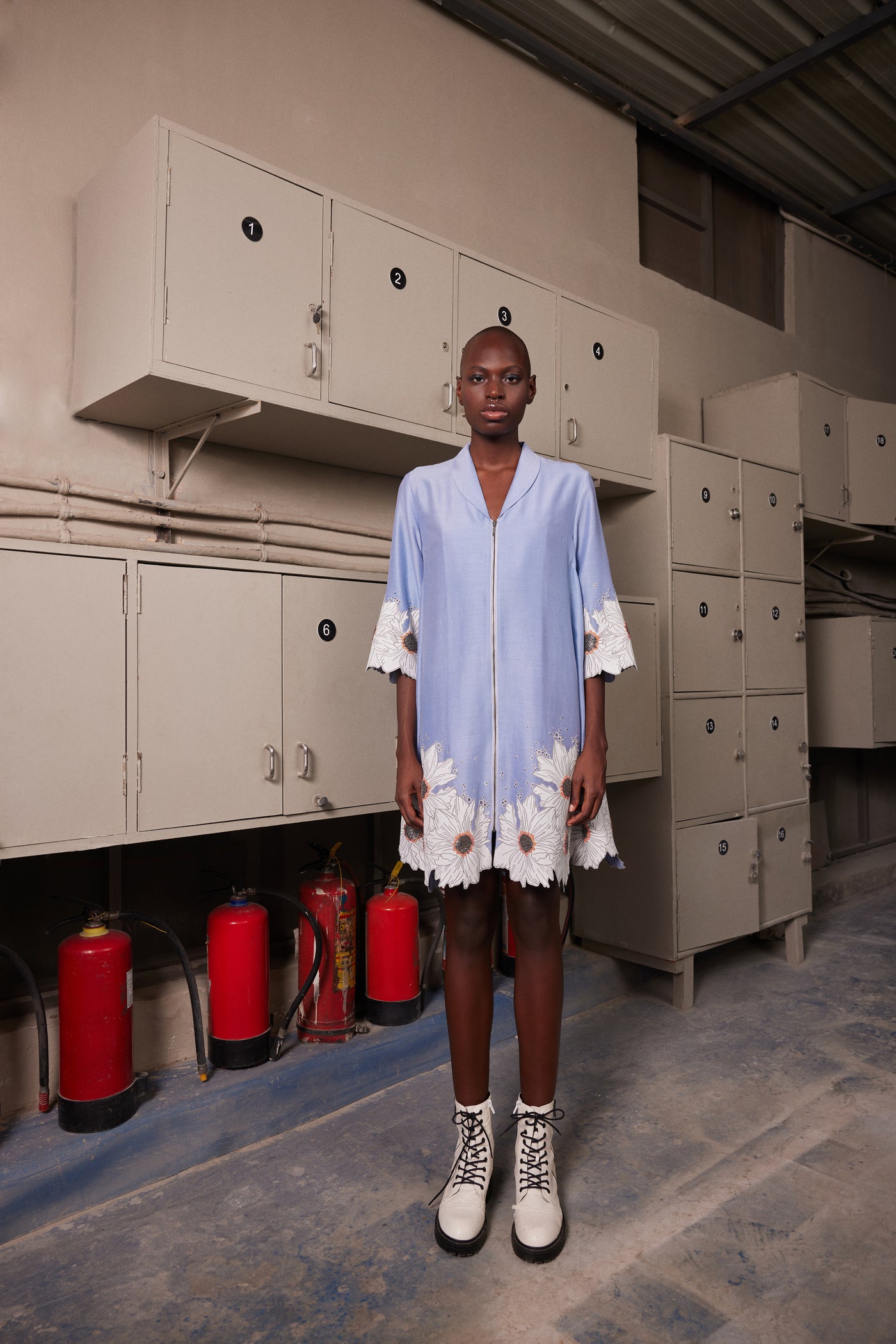 FLORAL BORDER SHAWL COLLAR FLARED DRESS