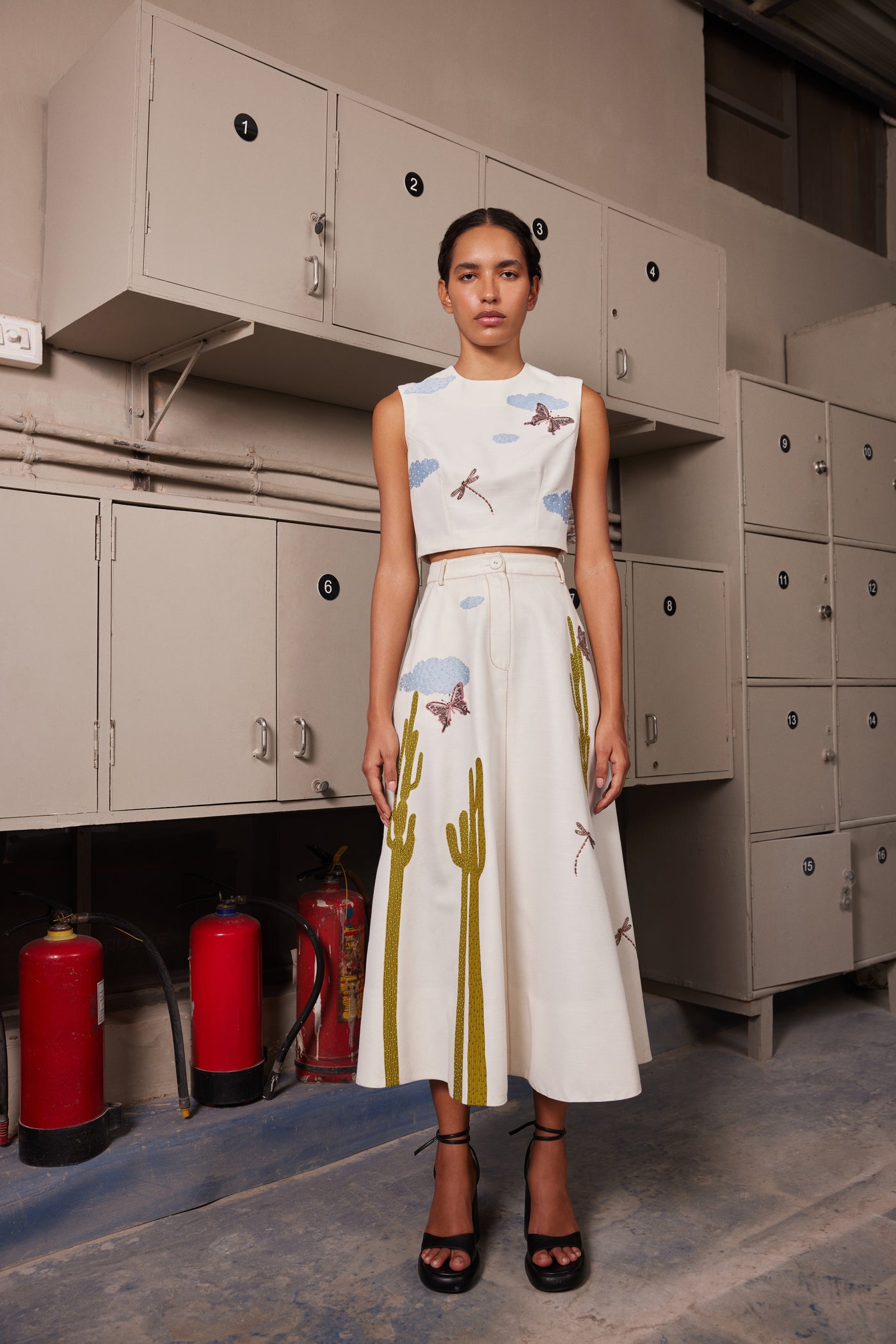 TIER SKIRT OF ( CACTUS CROP TOP )