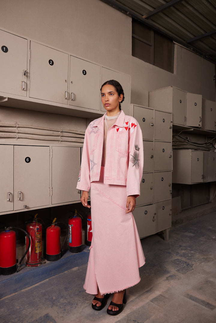 HEARTS &amp; CROWN OVERSIZED JACKET WITH ASYMMETRIC SKIRT