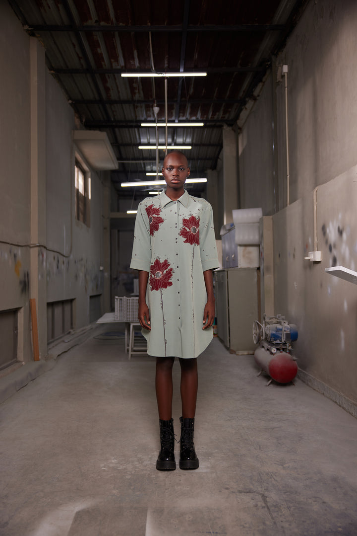 FLORAL BUBBLES A-LINE SHIRT DRESS