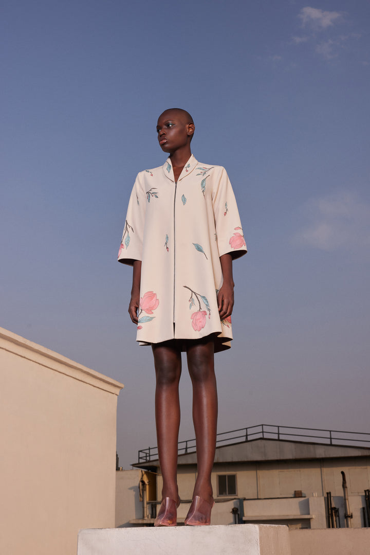 MAGNOLIA BLOSSOM SHAWL COLLAR FLARED DRESS