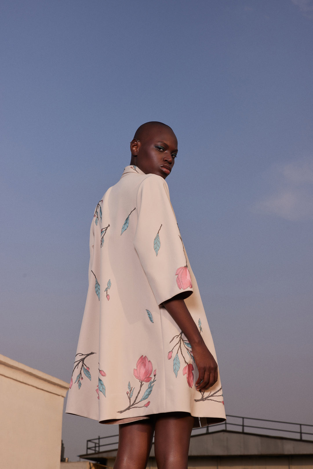 MAGNOLIA BLOSSOM SHAWL COLLAR FLARED DRESS