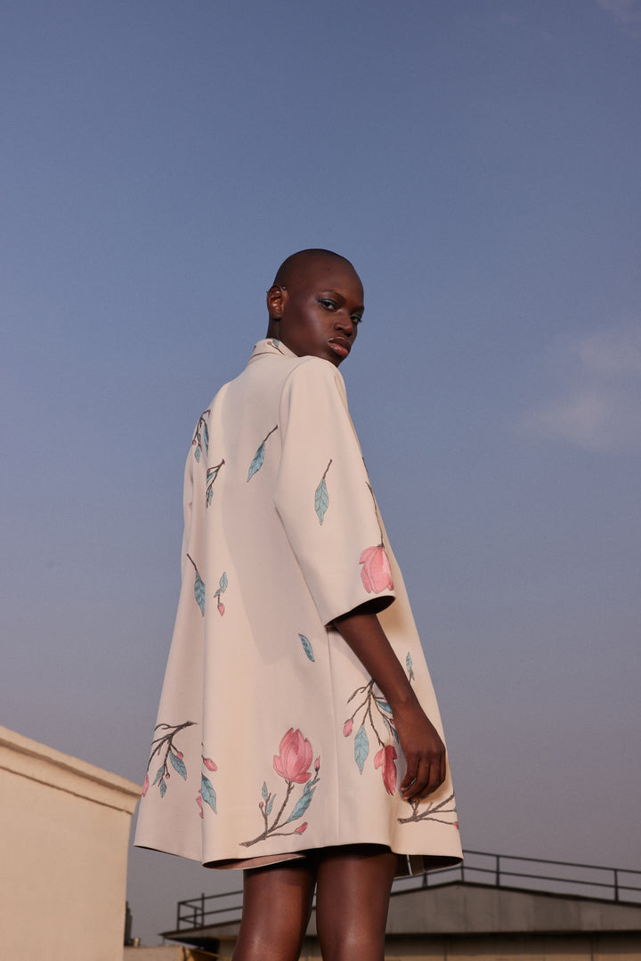 MAGNOLIA BLOSSOM SHAWL COLLAR FLARED DRESS