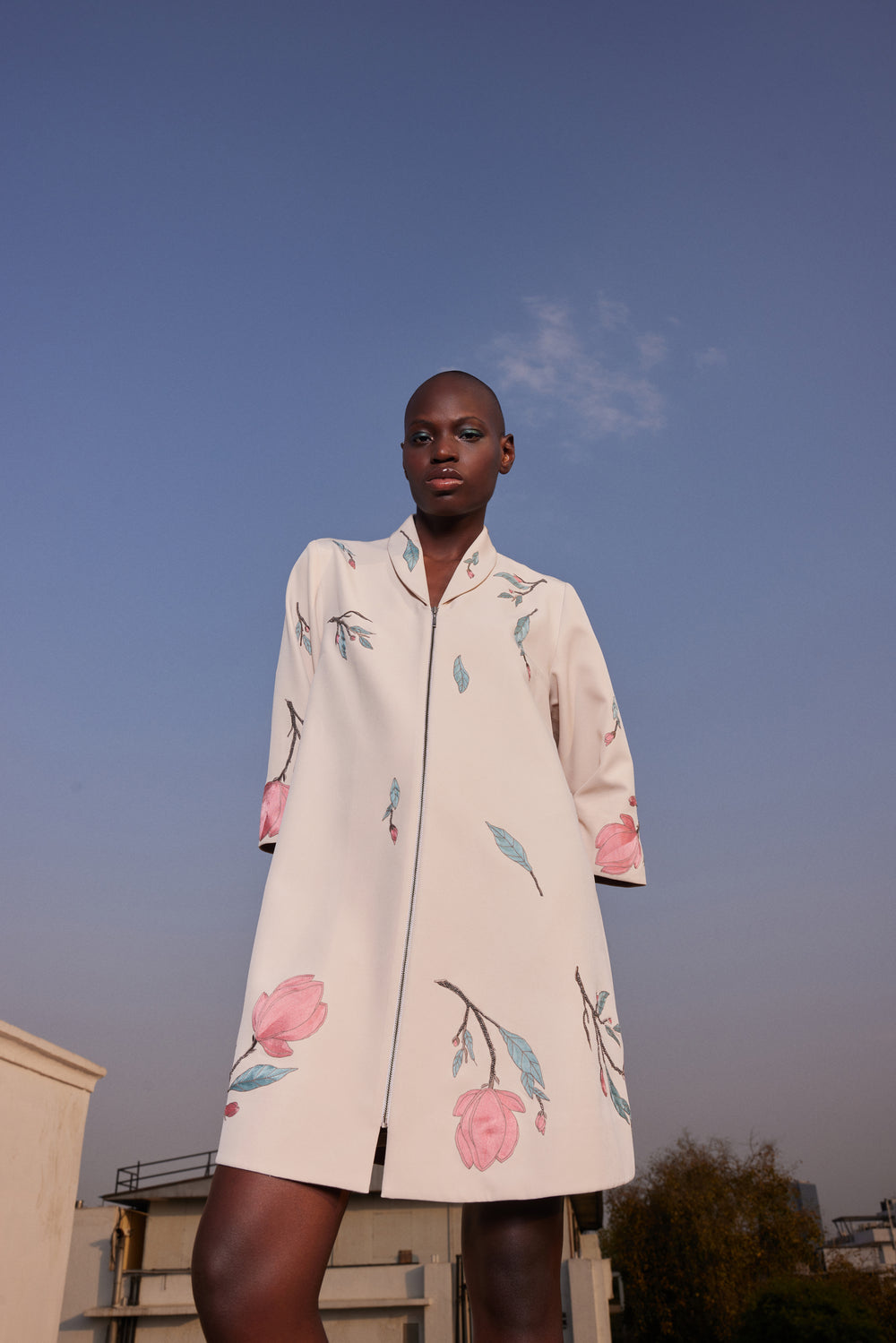 MAGNOLIA BLOSSOM SHAWL COLLAR FLARED DRESS