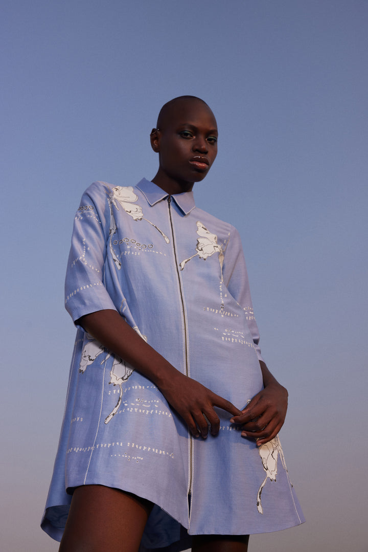 FADING BUTTERFLIES SIDE TRIANGLE SHIRT DRESS