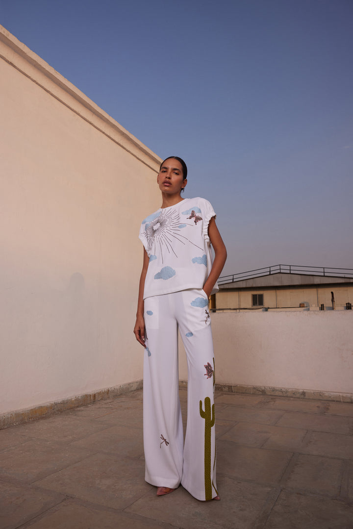 CACTUS ELASTICATED TOP WITH FLARED PANTS
