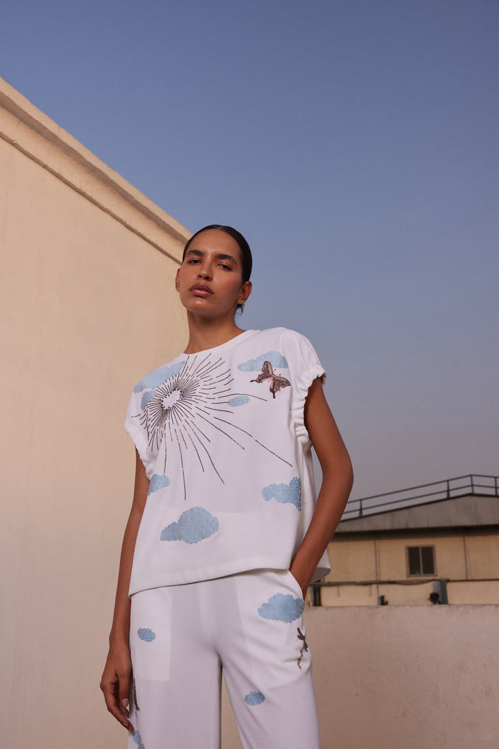 CACTUS ELASTICATED TOP WITH FLARED PANTS