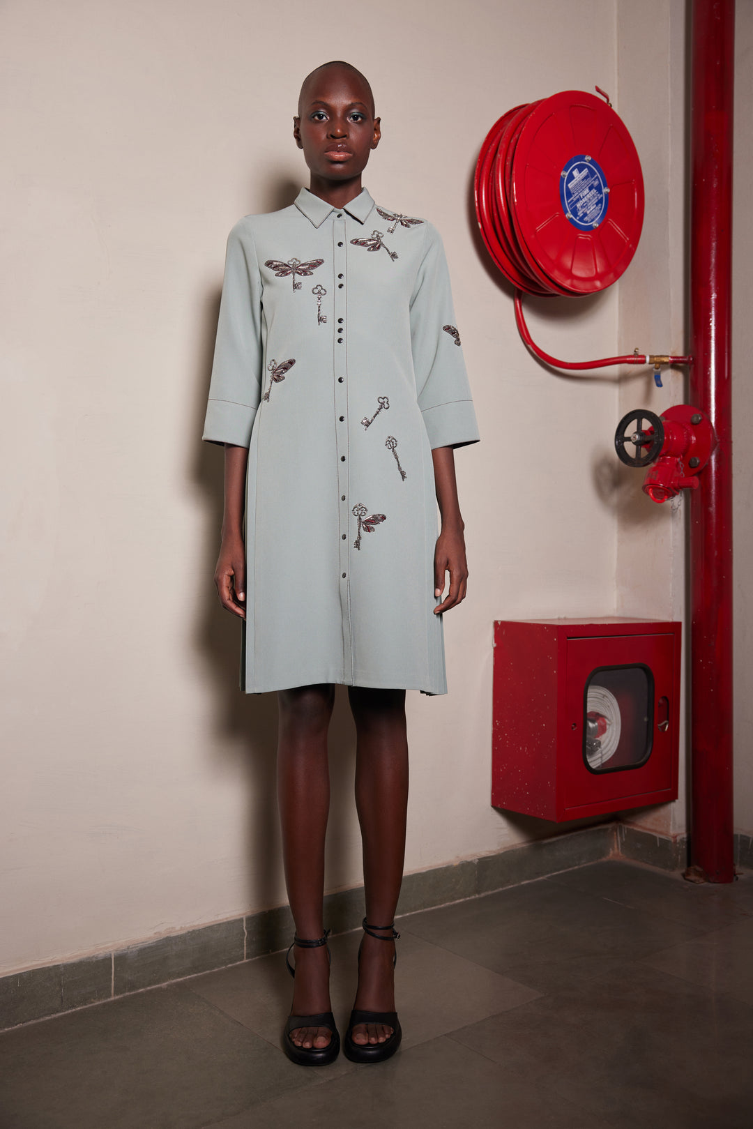 BUTTERKEY SIDE PLEATED SHIRT DRESS