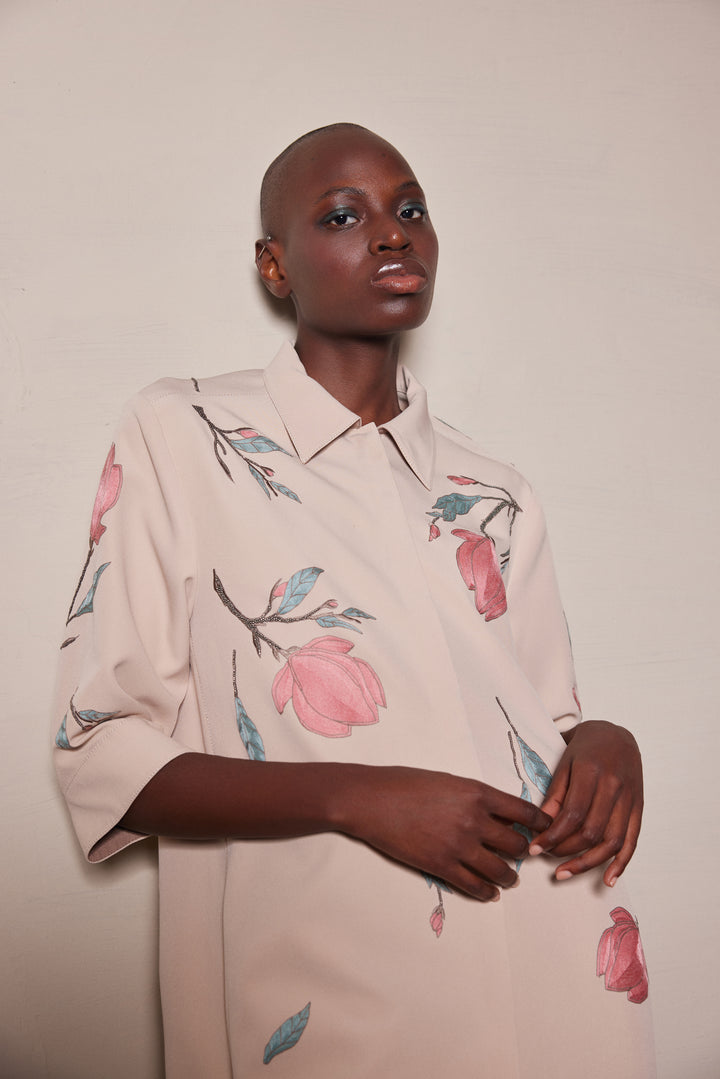 MAGNOLIA BLOSSOM FRONT OPEN FLARED DRESS