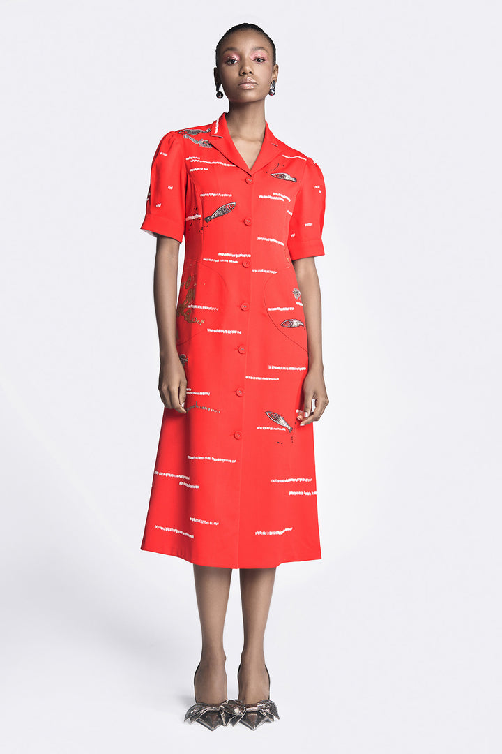 Fish and Prawn Puff Sleeve Dress