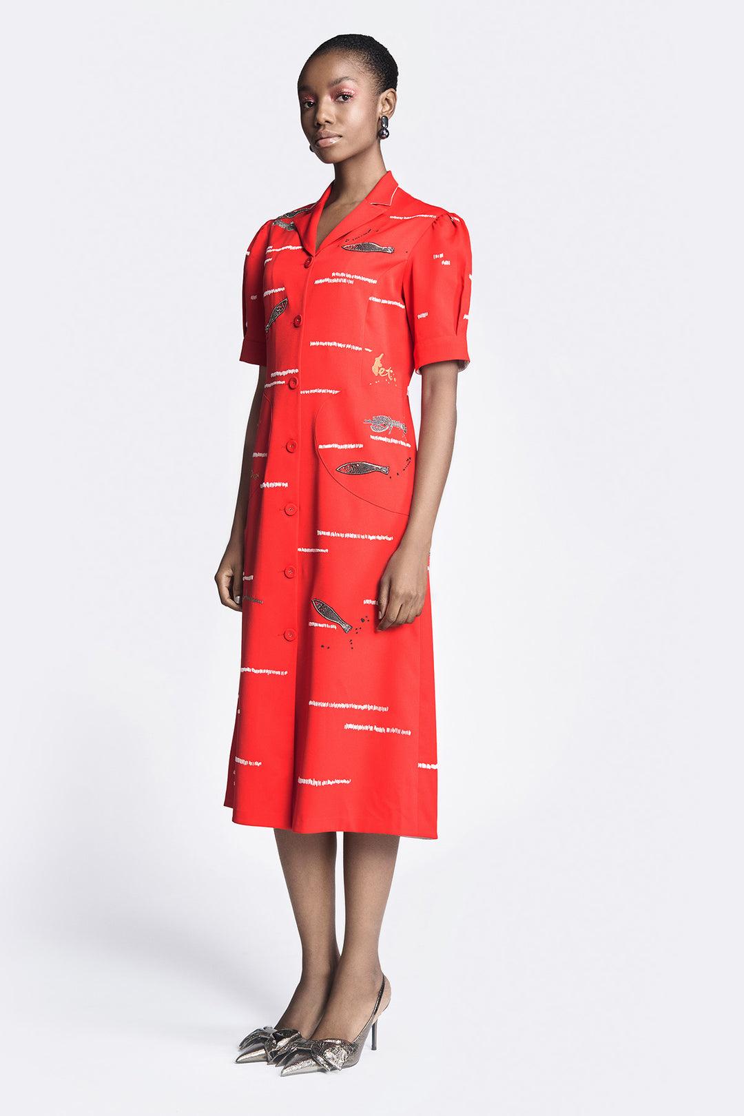 Fish and Prawn Puff Sleeve Dress