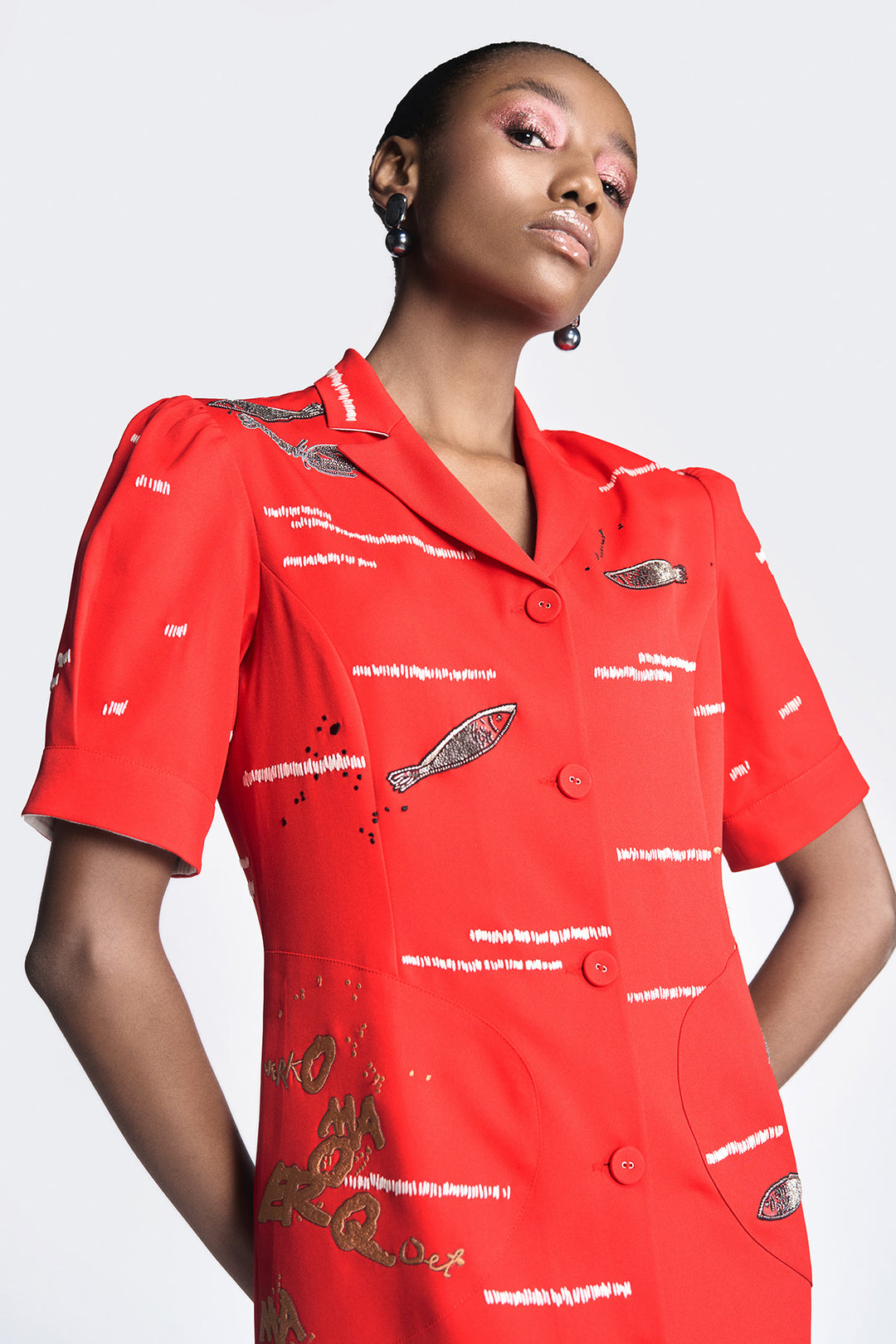 Fish and Prawn Puff Sleeve Dress