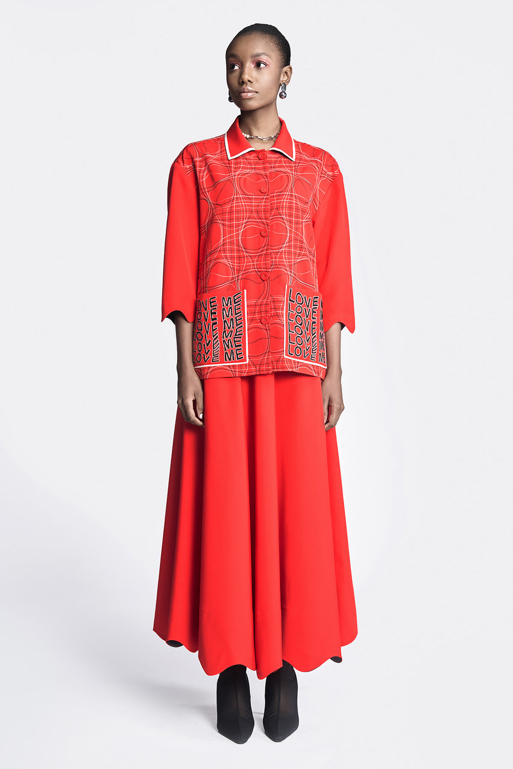 Distorted Checks Jacket With Circular Skirt