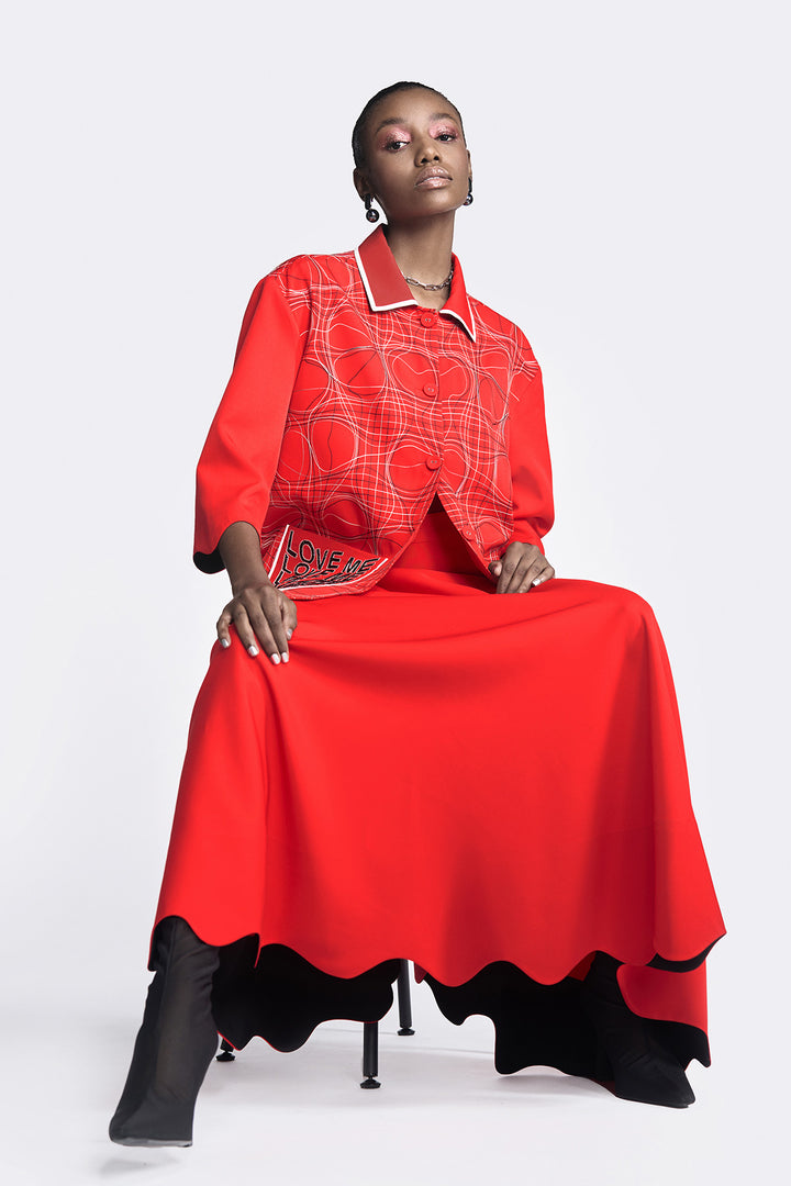 Distorted Checks Jacket With Circular Skirt