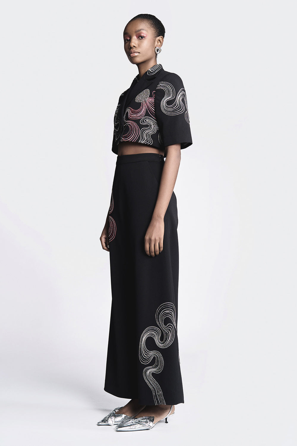 Waves and Circles Cropped Blazer With Flared Pants