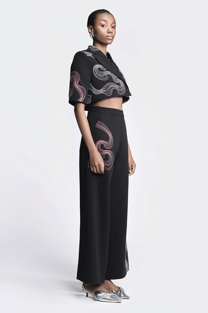 Flared Pants of (Waves and Circles Cropped Blazer)