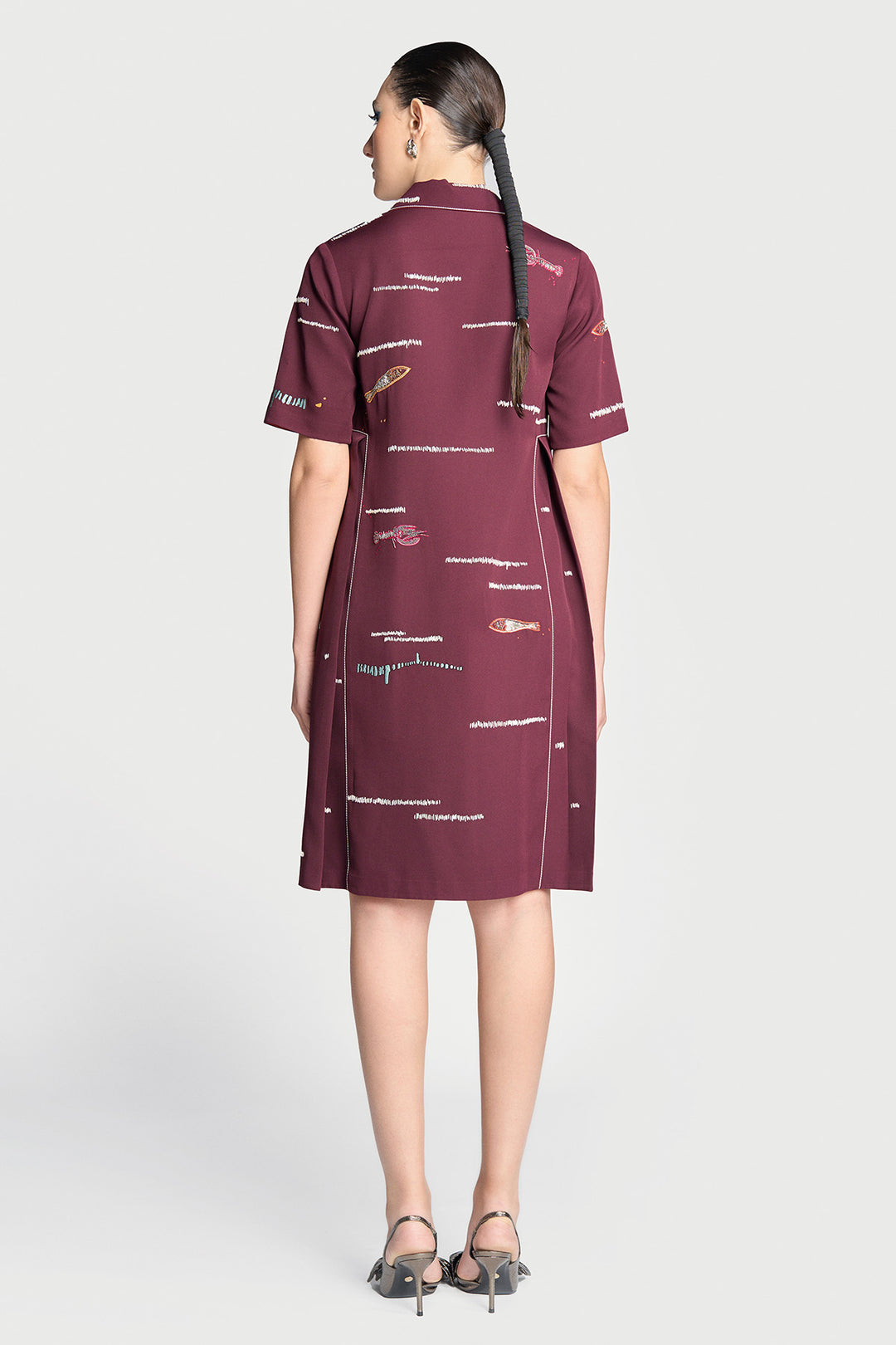 Fish and Prawn Panelled Waist Front Open Dress
