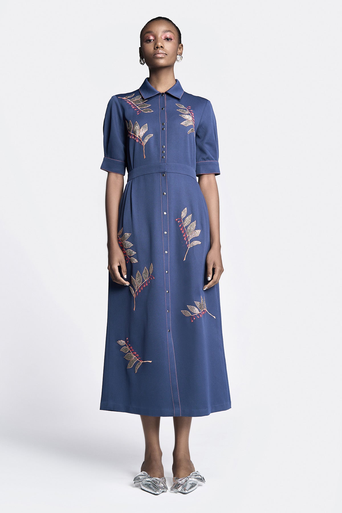Autumn Leaves Side Pleated Front Open Dress
