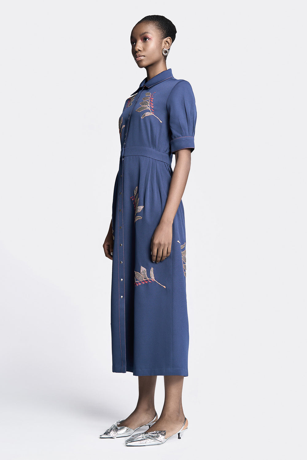 Autumn Leaves Side Pleated Front Open Dress