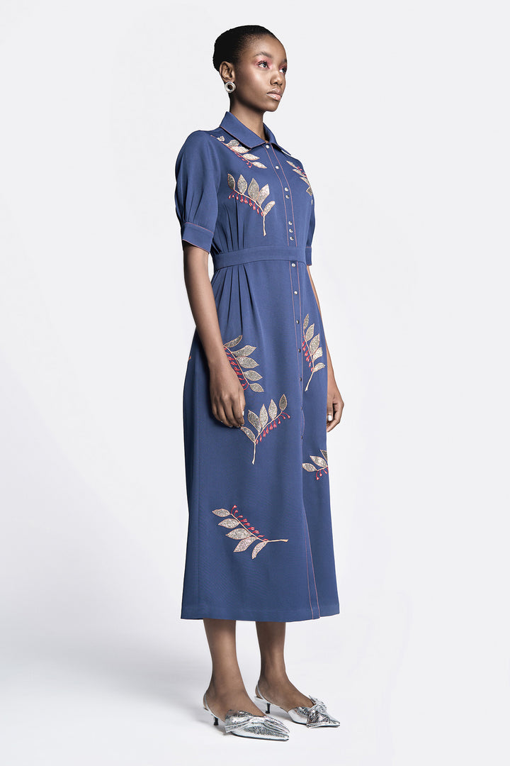 Autumn Leaves Side Pleated Front Open Dress