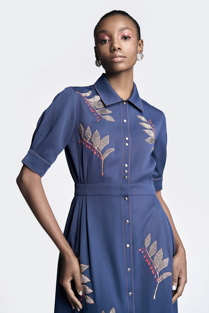 Autumn Leaves Side Pleated Front Open Dress