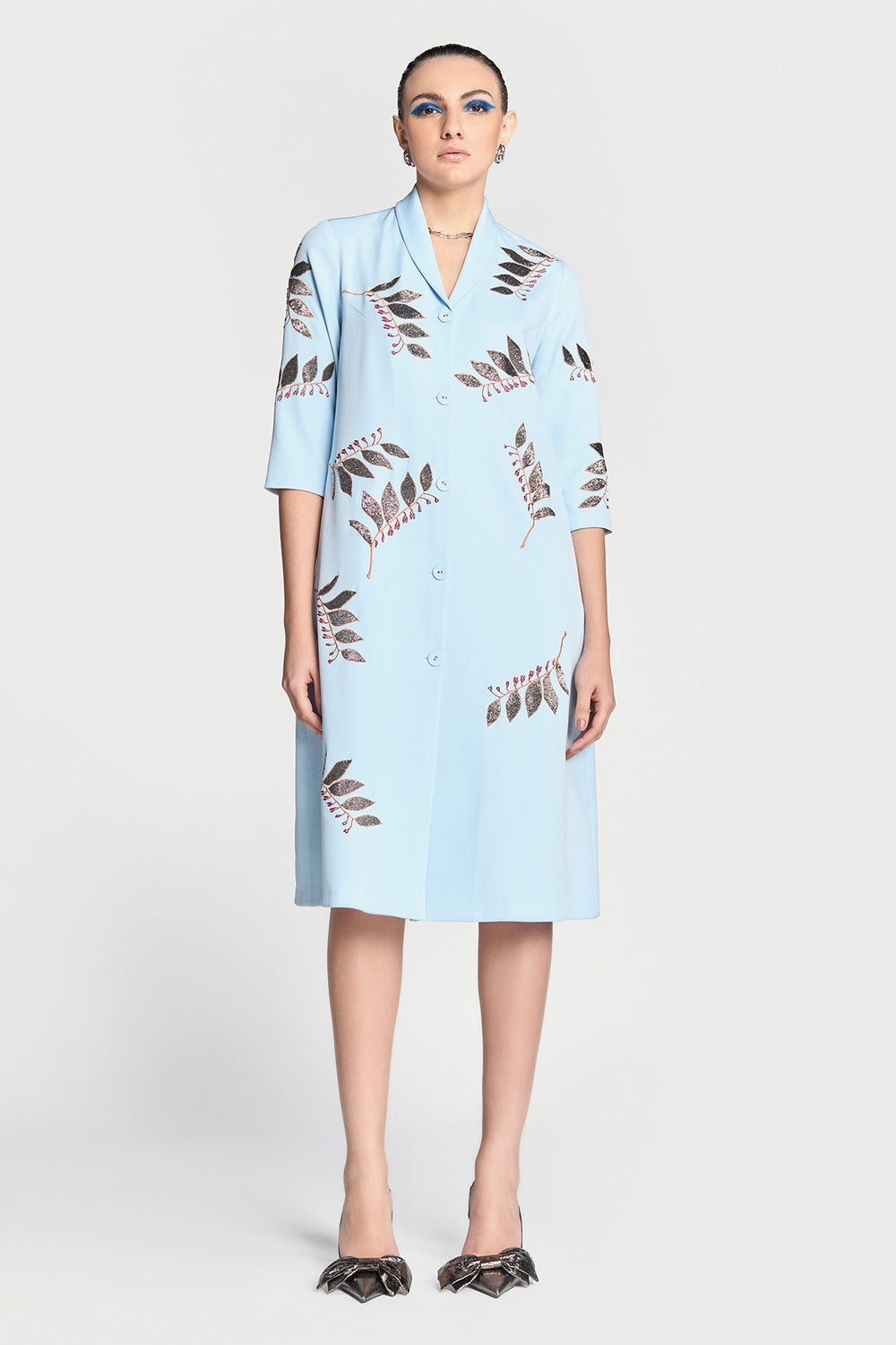 Autumn Leaves Shawl Collar Long Dress
