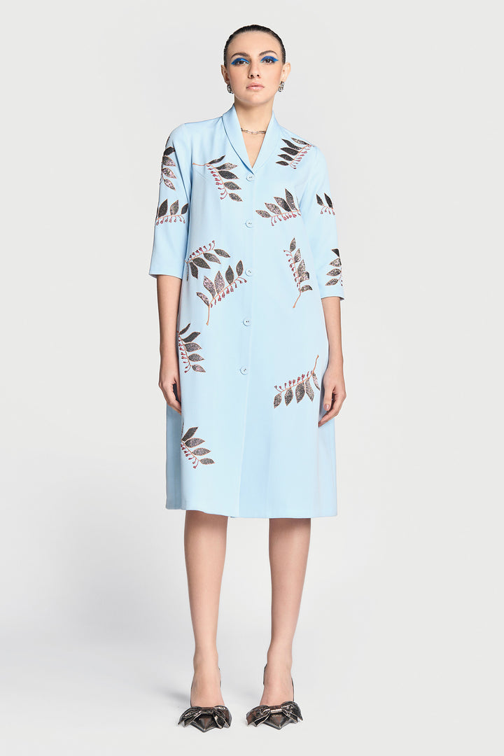 Autumn Leaves Shawl Collar Long Dress