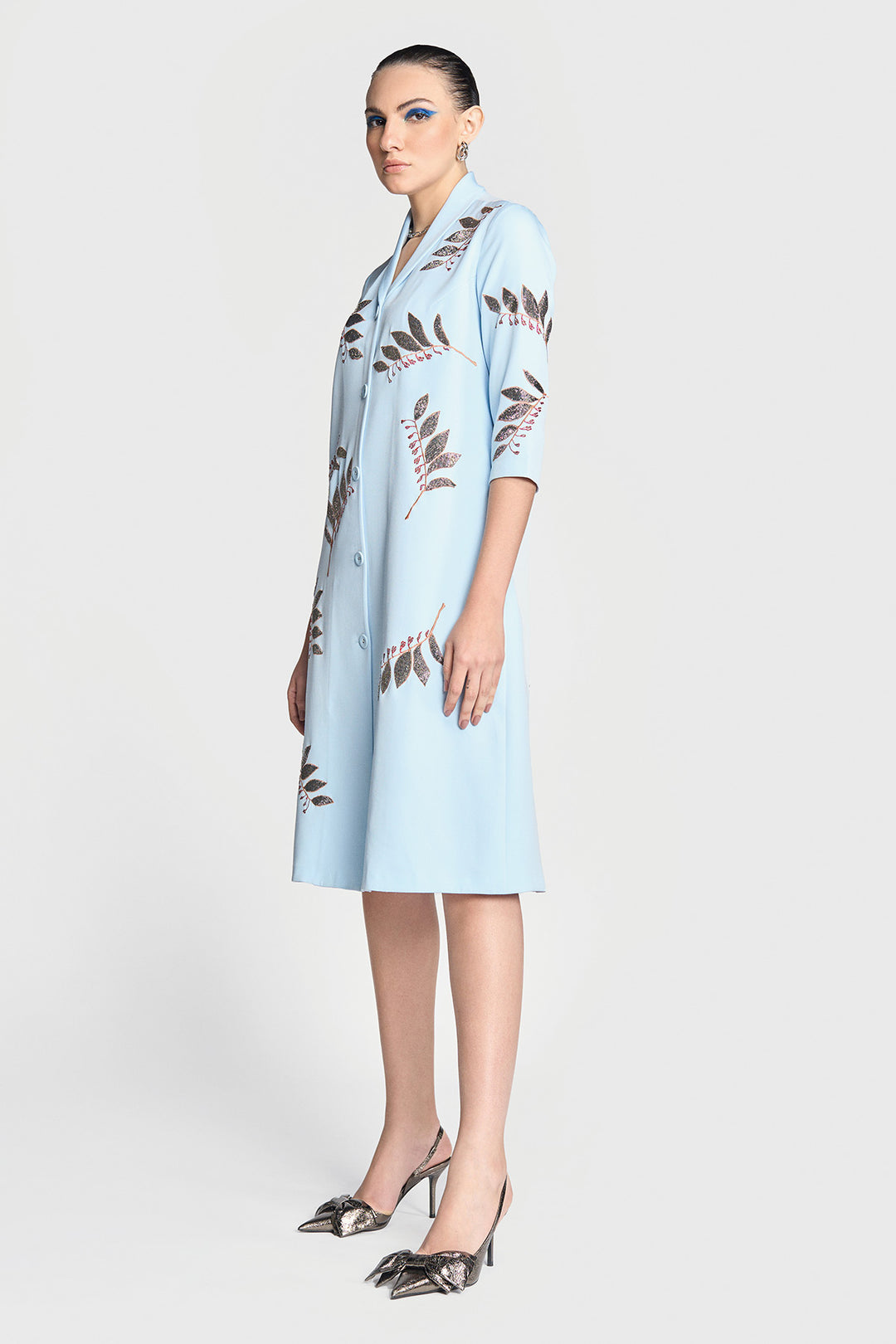 Autumn Leaves Shawl Collar Long Dress