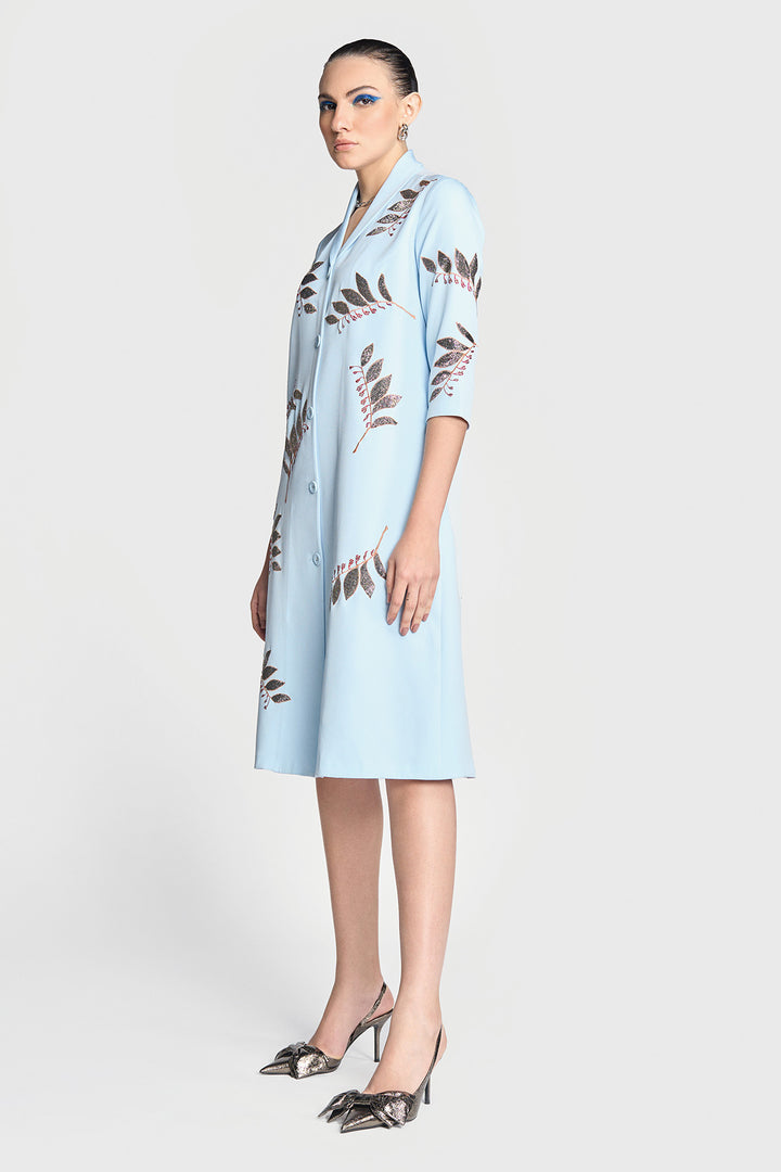 Autumn Leaves Shawl Collar Long Dress